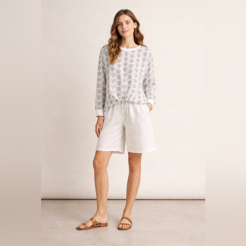 Linen Tales for Linen The Label Floral Tie-Hem Long Sleeve Top Size S/M - Picture 10 of 10